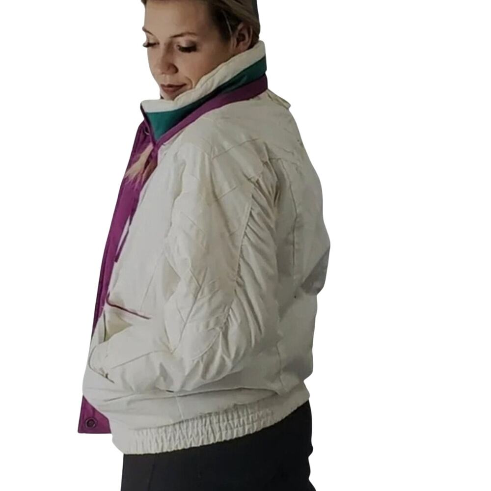 Vintage 80s Izzi White Colorblock Insulated Bomber Jacket Womens M White Purple